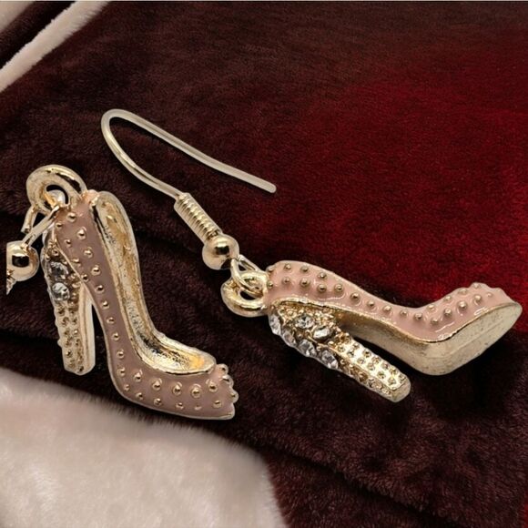 Pink Rhinestone High Heels Earrings 👠 Fashion Diva Dangle Drop Jewelry NEW - Picture 2 of 6